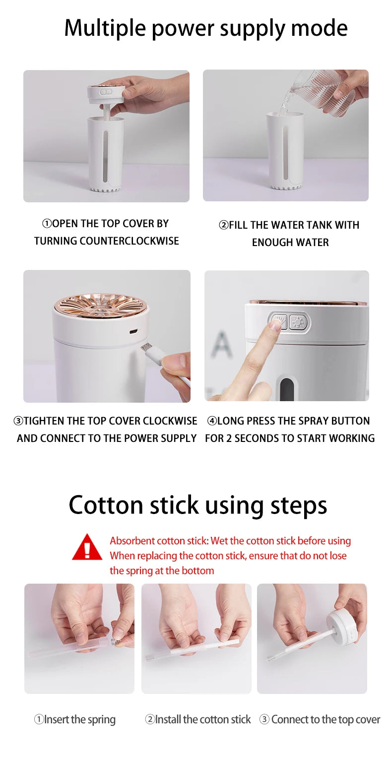 Wireless Car Air Humidifier Portable 300ML or USB Diffuser Mist Maker for Home Bedroom with RGB LED Colorful Lights