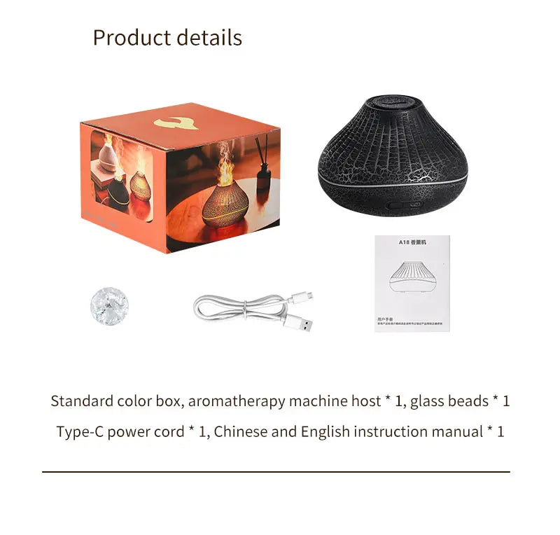 Volcanic Lava Crack Aromatherapy Diffuser with Humidifier Night Light Essential Oil Functionality for Home Office and Car