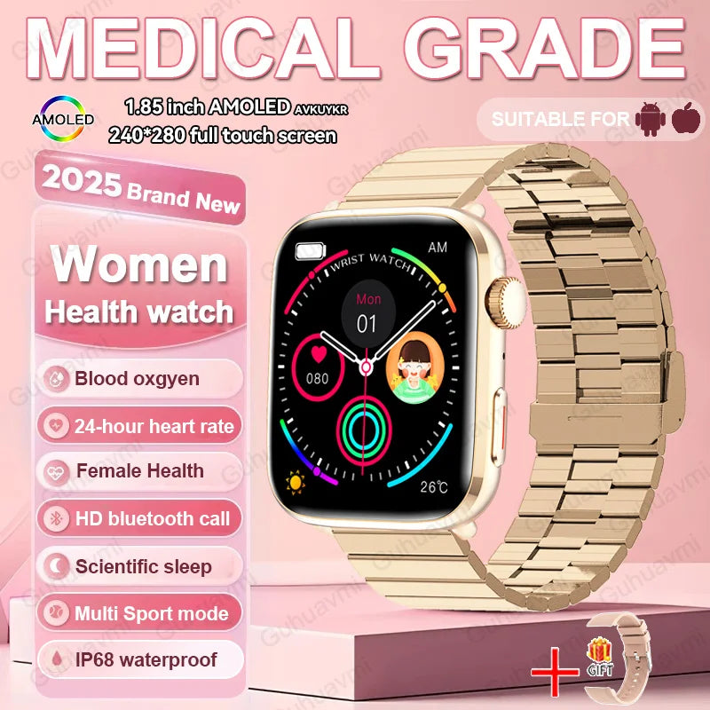 2026 Smart Watch 24/7 Women Health Full Touch Screen BT Call Waterproof Watch Sports Fitness Tracker Health Smartwatch Lady Gift