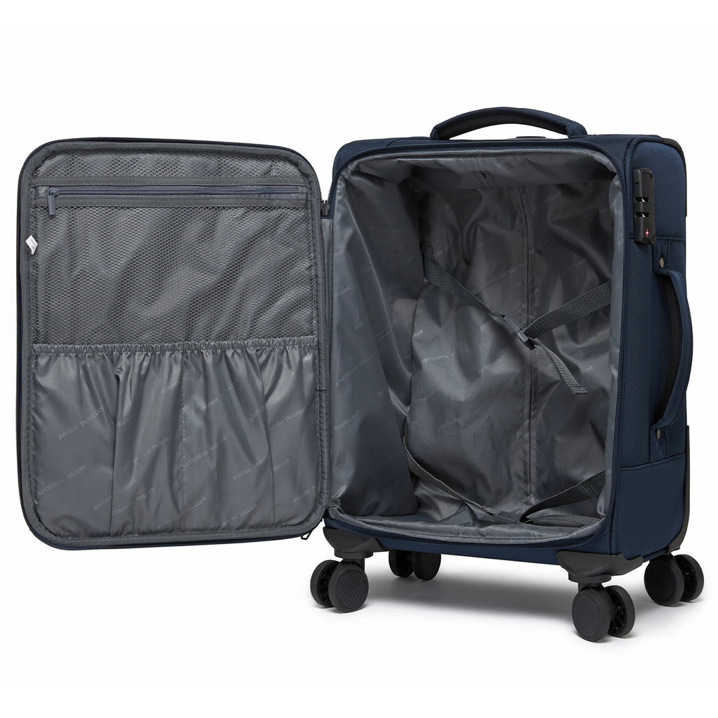British Traveller - Suitcase Adjustable Handle, 4 Spinner Wheels, Lightweight, TSA Lock - Recycled Polyester Luggage （S/M/L)