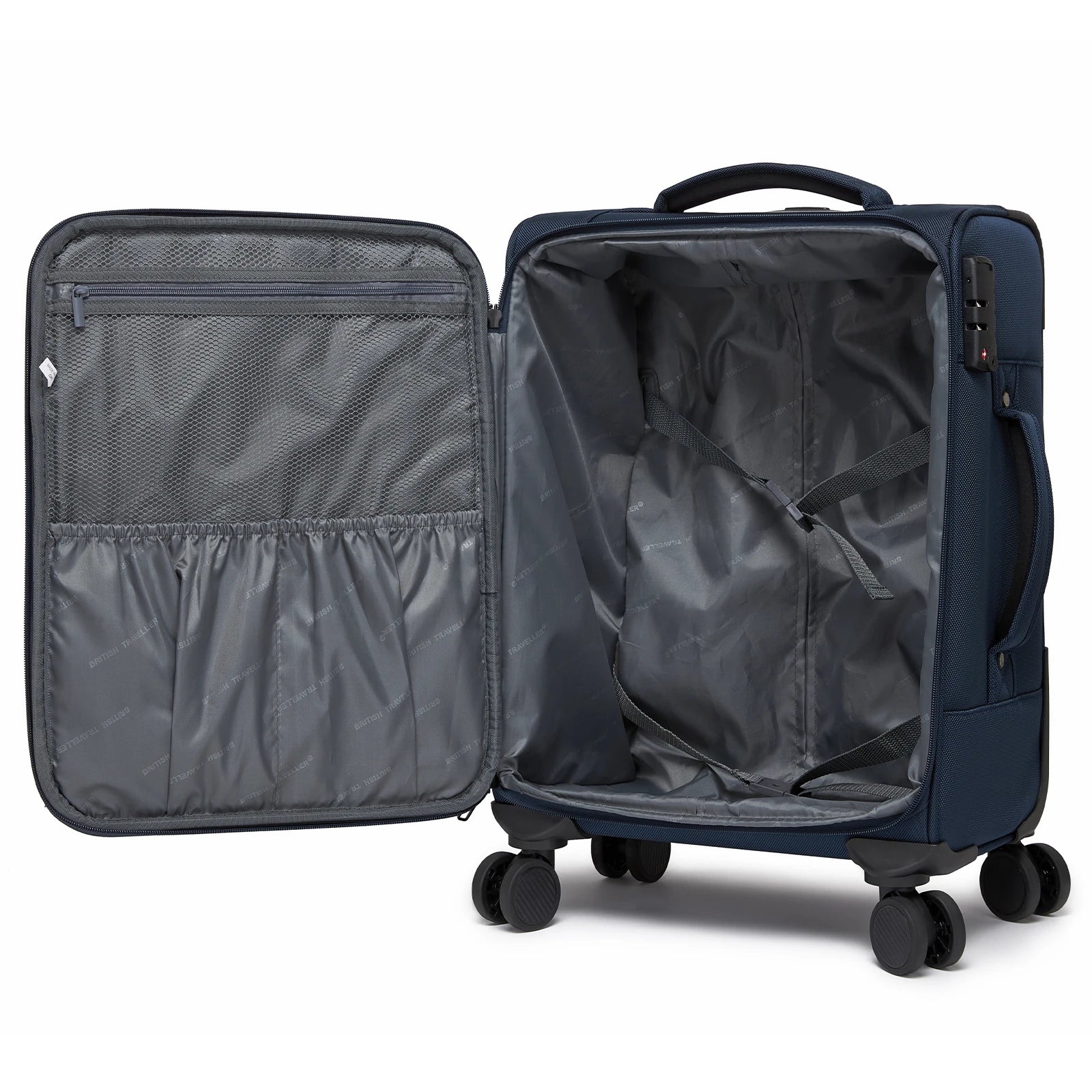 British Traveller - Suitcase Adjustable Handle, 4 Spinner Wheels, Lightweight, TSA Lock - Recycled Polyester Luggage （S/M/L)