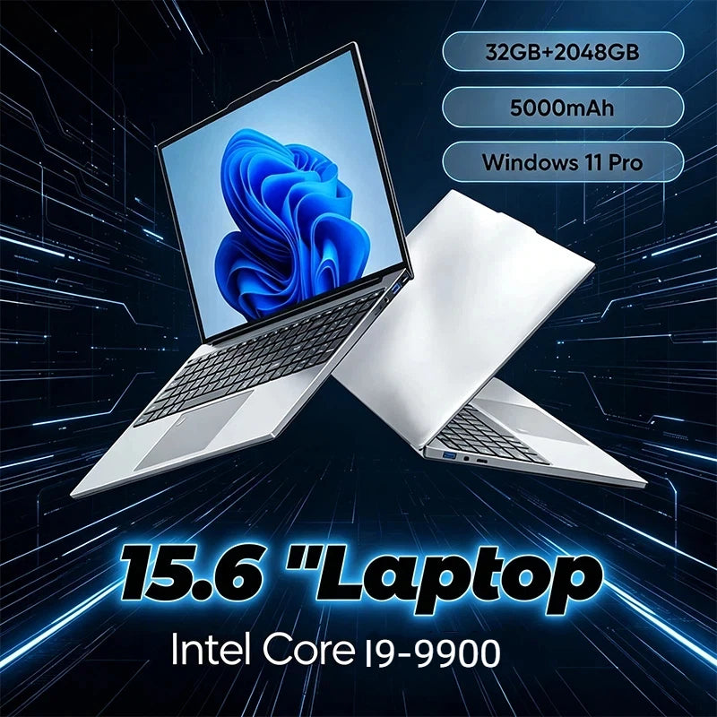15.6" Portable Laptop Intel I9-9900 32GB DDR4 2TB SSD Sturdy Inflexible Windows11 Notebook for Pc Gaming Office Use