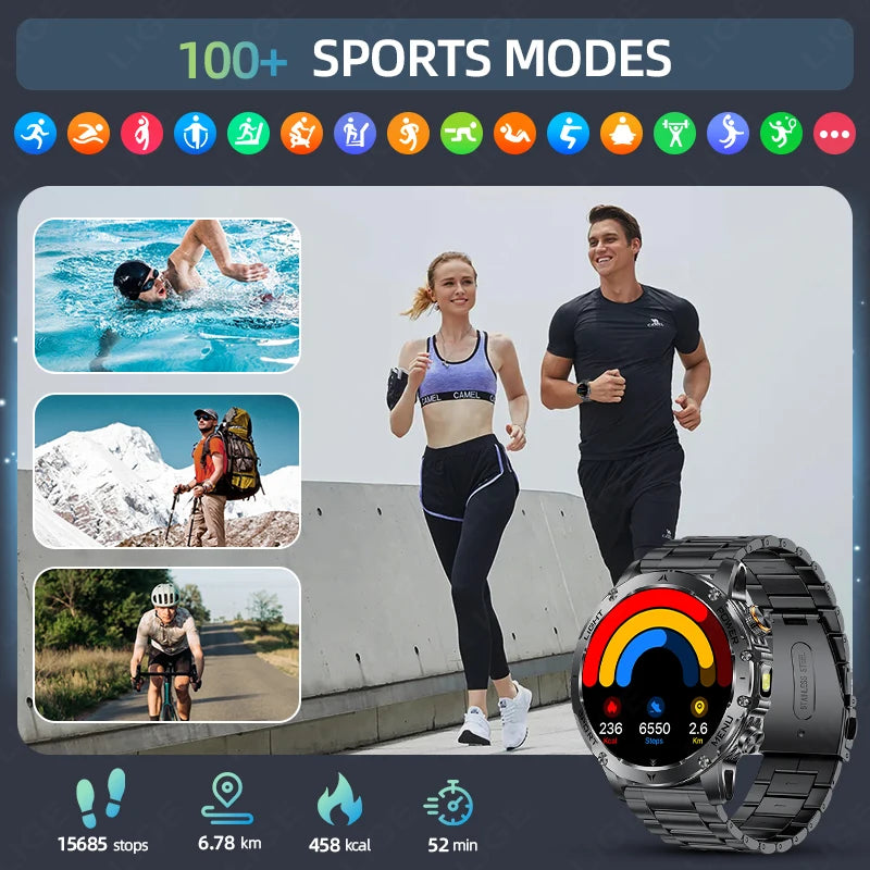 LIGE New GPS Outdoor Sports Smart Watch Men AMOLED Screen LED Flashlight Heart rate Waterproof Bluetooth Call 1000mAh Smartwatch