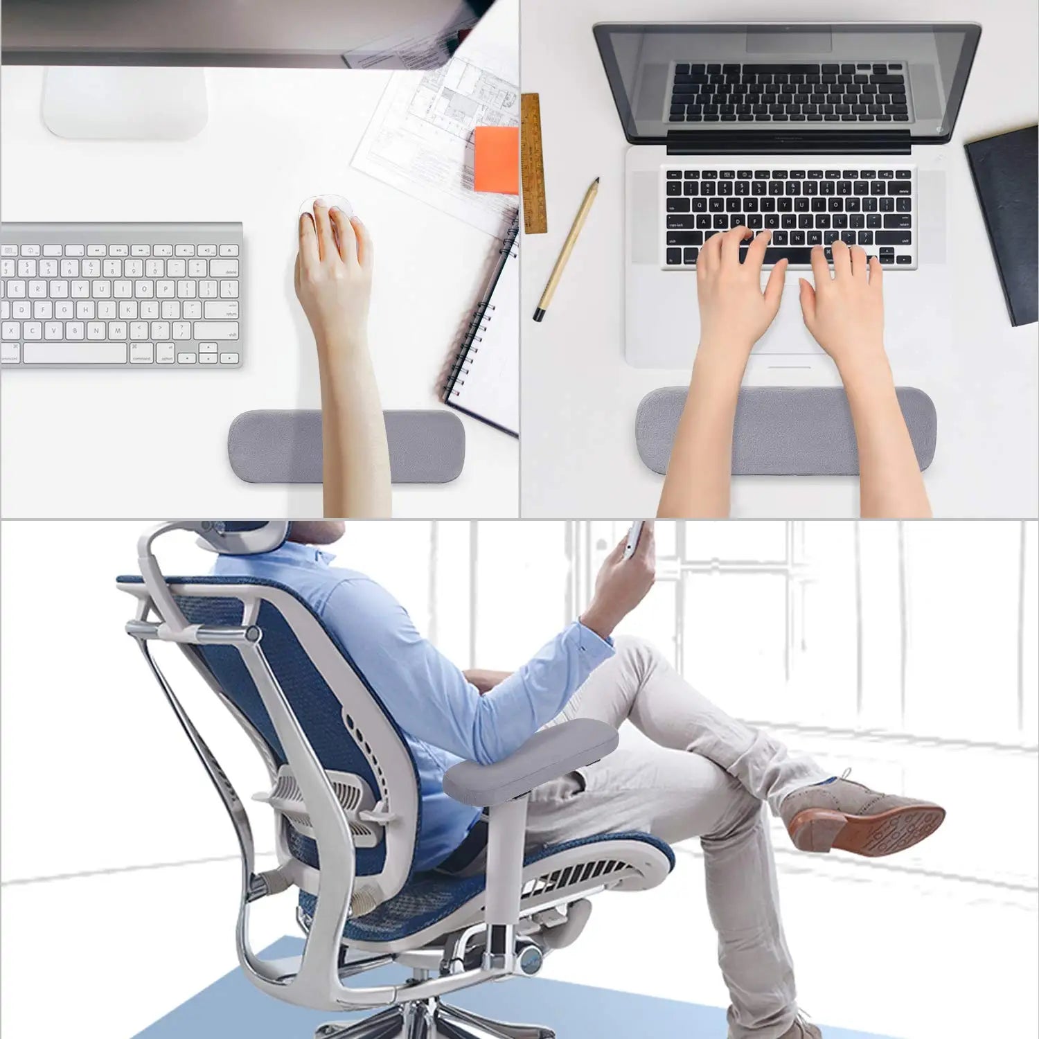 2/6Pcs Office Chair Arm Pads,Soft PU Sponge Arm Rest for Desk Chair Gaming Chair,Arm Rest Cover Elbow Support,Removable Cleaning