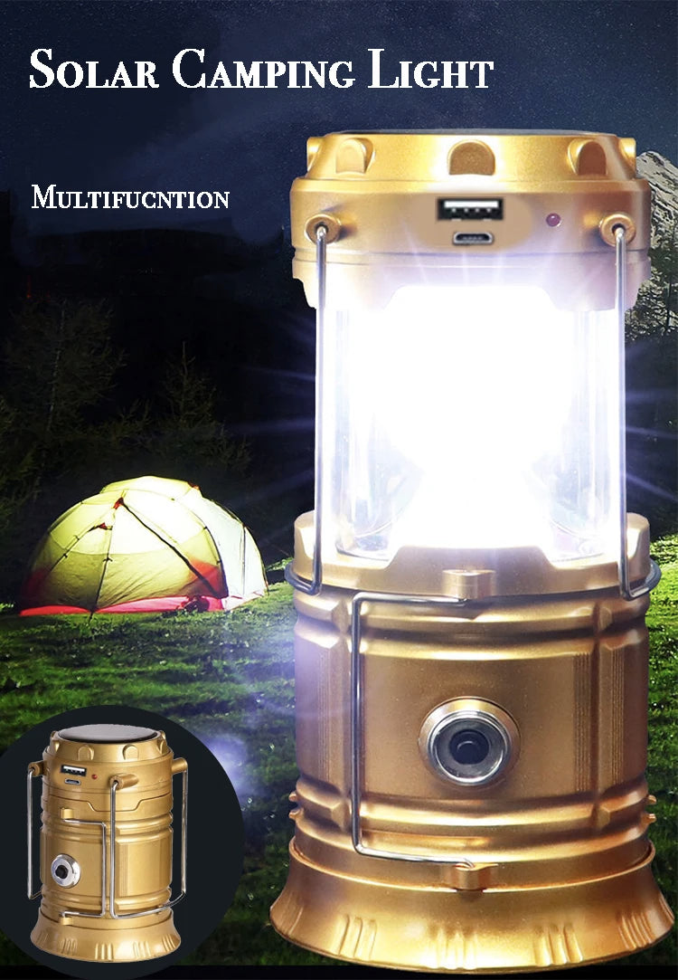 Solar Multifunctional Handheld Camping Lamp Tent Lamp LED Portable Flashlight Portable Waterproof Emergency Powered Work Light