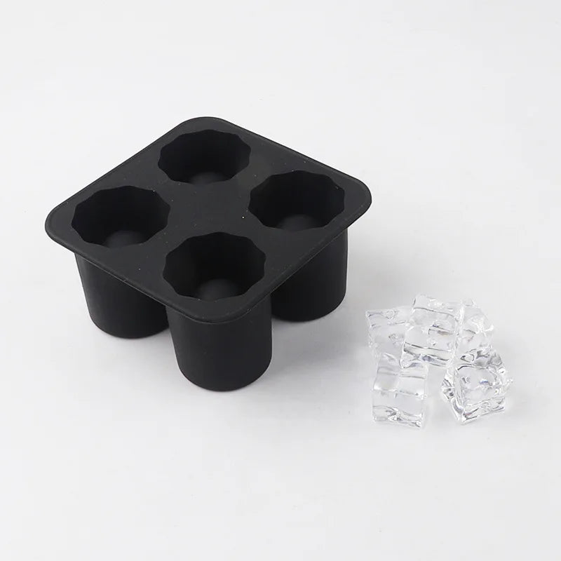 Silicone Ice Cube Mold Four Hole Press Ice Block Maker Creative Round Cup Shape Ice Molds for Whiskey Beer Bar Kitchen Tools