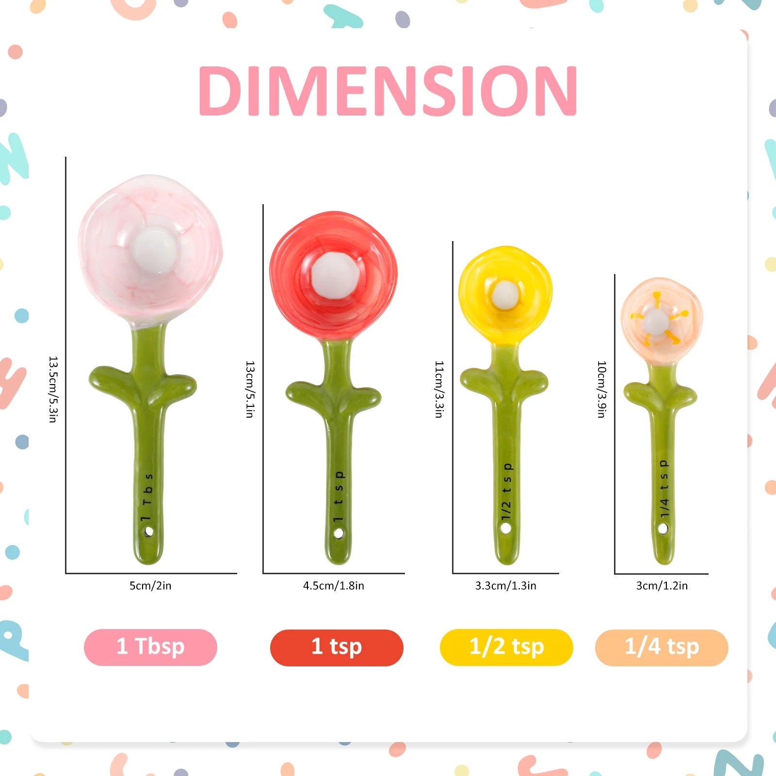 4Pcs Porcelain Measuring Spoons Set with Base Cute Cactus Shape Stirring Soup Spoon Ceramic Flower Pot Measuring Spoon