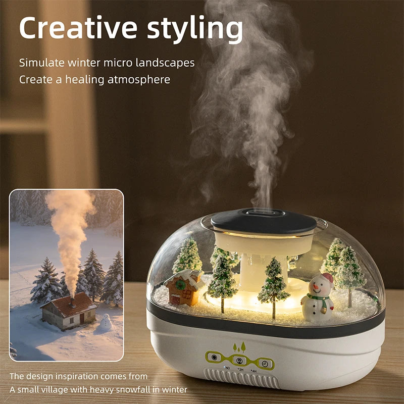 Snowman Landscape Aroma Humidifier with Colorful Light Essential Oil Diffuser Ultrasonic Raindrop Air Humidifier for Home Office