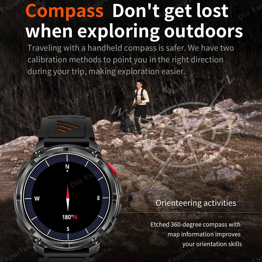 2026 Ultra 1100Mah Battery Military Smart Watch Men 1.7"AMOLED GPS Path 5ATM Waterproof Sports Compass LED Flashlight Smartwatch