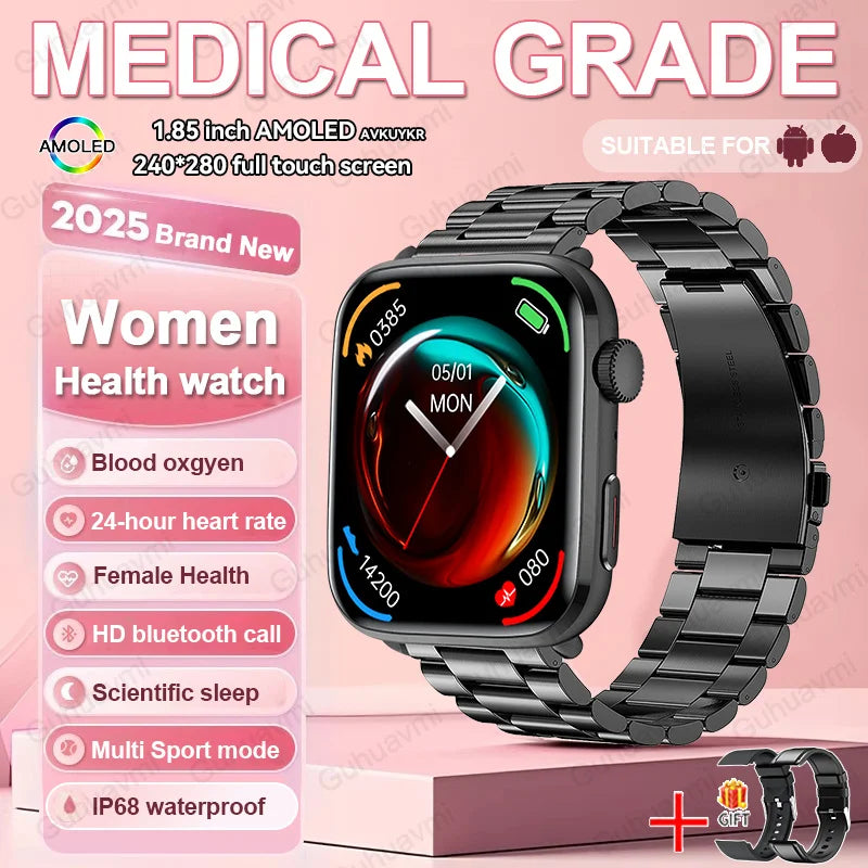 2026 Smart Watch 24/7 Women Health Full Touch Screen BT Call Waterproof Watch Sports Fitness Tracker Health Smartwatch Lady Gift