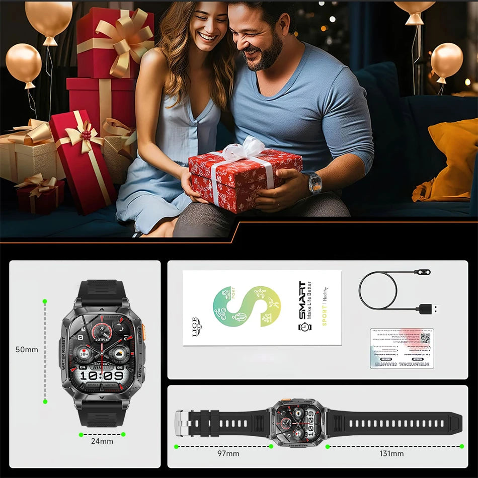 Upgrade 1400 mAh Battery Military Grade Smart Watch Men IP68 Waterproof 100+ Sports Modes Bluetooth Call AMOLED HD Smartwatches