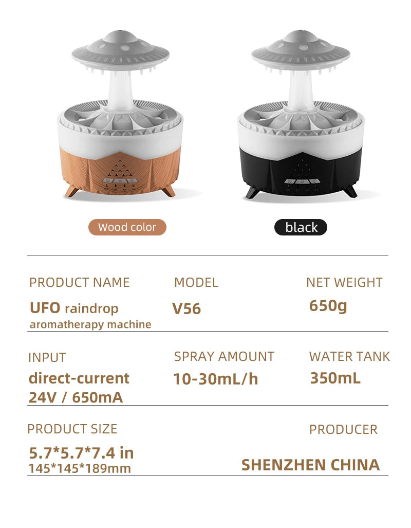 UFO Raindrop Humidifier Water Drop Air Humidifier USB Aromatherapy Essential Oils Aroma Air Diffuser Household Mist Maker Home D