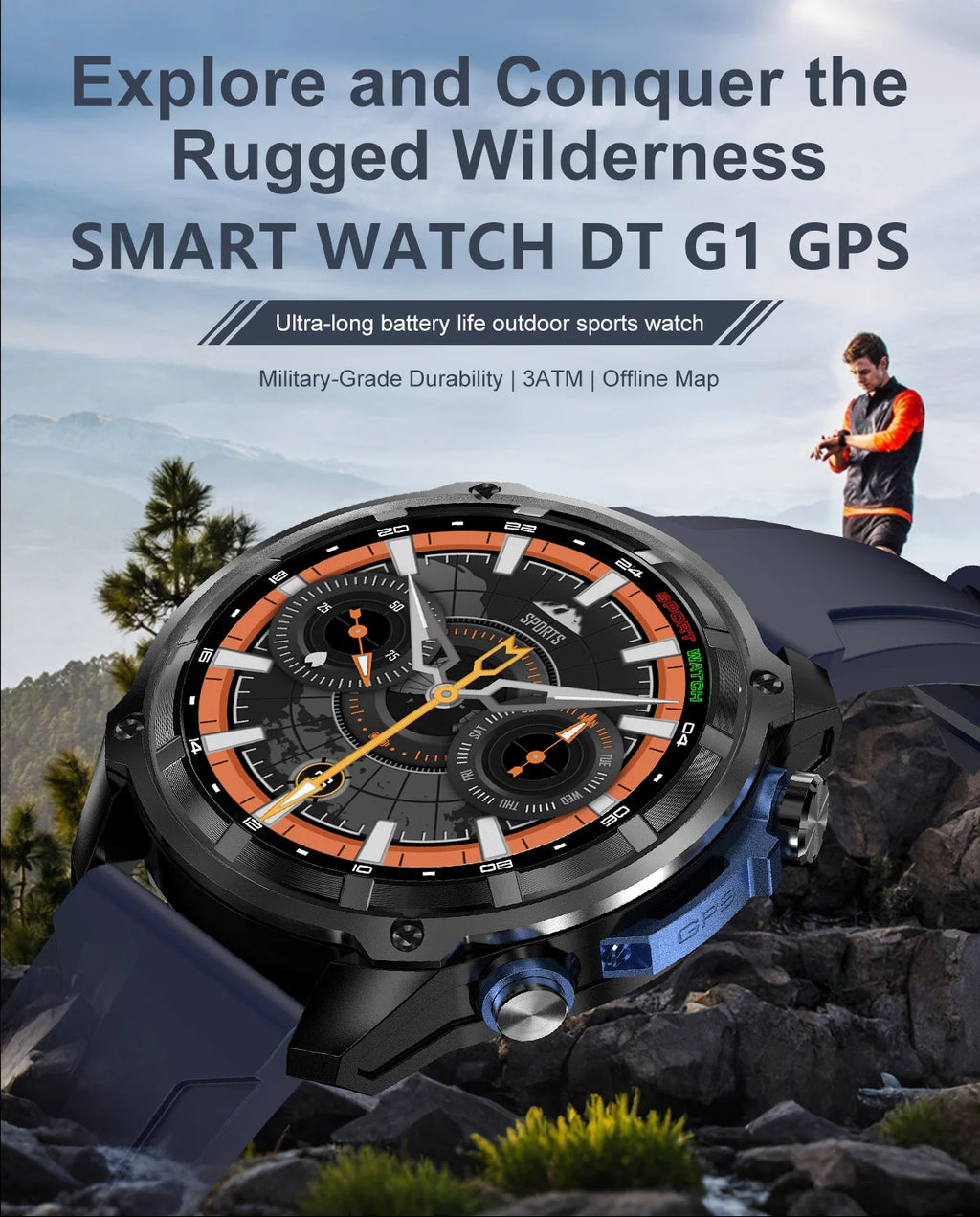 T-Rex3 Pro GPS Offline Map 1000mAh Battery Smart Watch Built in Swim Sports Clock 10ATM Waterproof 4GB Outdoors Military Watches