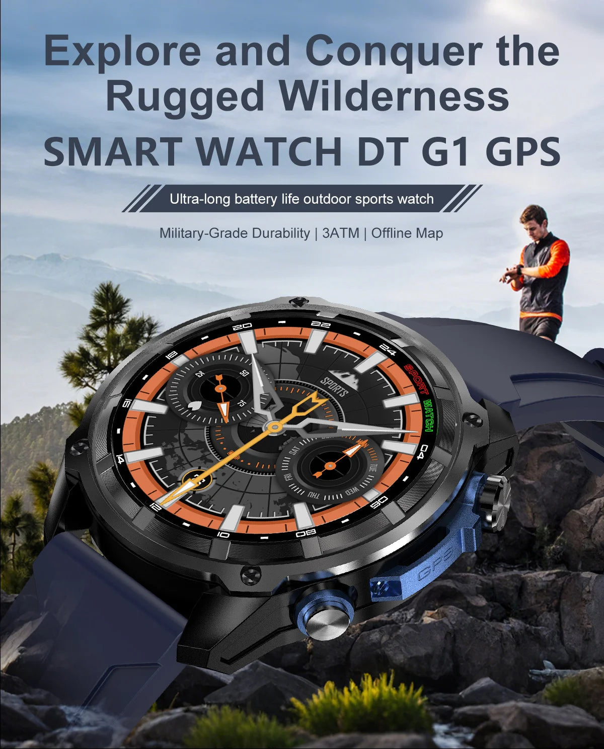 T-Rex3 Pro GPS Offline Map 1000mAh Battery Smart Watch Built in Swim Sports Clock 10ATM Waterproof 4GB Outdoors Military Watches