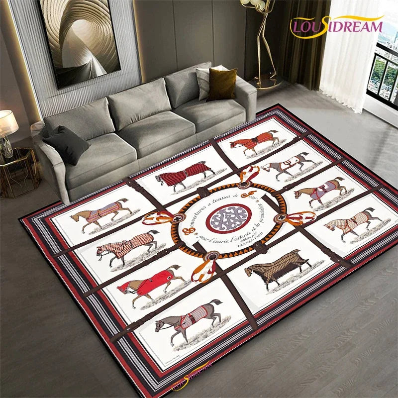 Fashion Ethnic Frame Horse Carpet Living Room bedroom yoga rugs kitchen Door Kids Un-Slip Mats Alfombra birthday gift Poster Mat