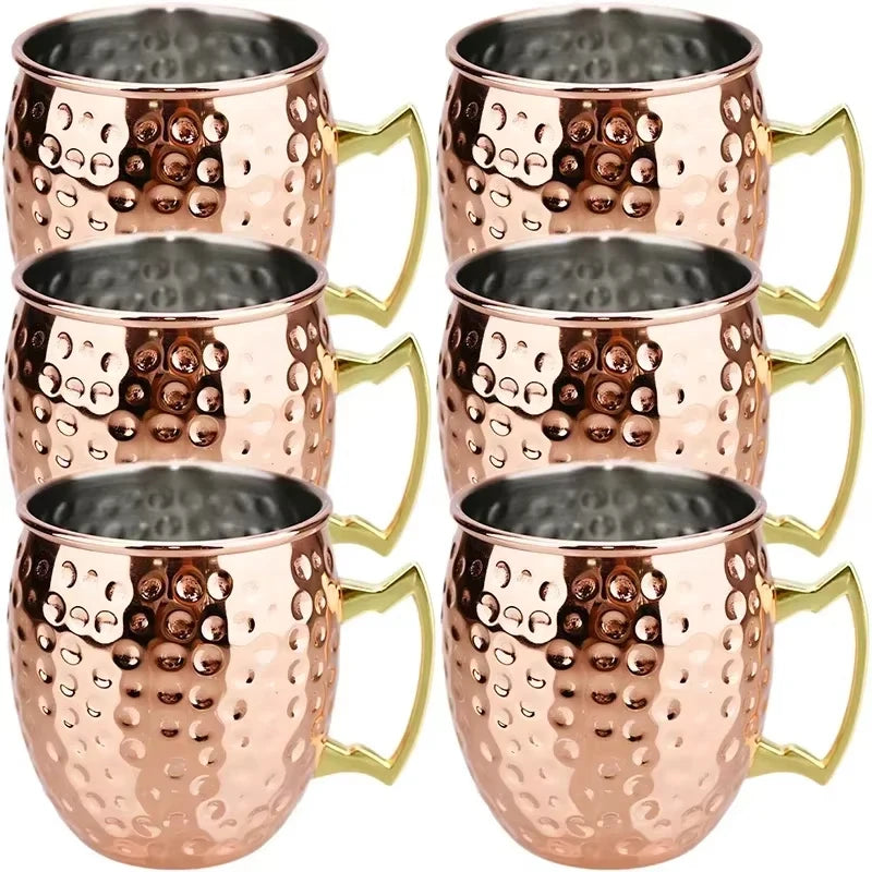 1-6PCS Stainless Steel Moscow Mule Beer Mugs Metal Copper Plated Hammered Anti-fall Beer Mug Cocktai Mugs Bar Banquet Drink Mugs