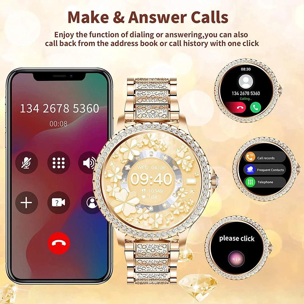 2026 New Fashion Women Diamond Watch 1.32 inch 360*360 HD Display Heart Rate Blood Oxygen Monitoring Bluetooth Call Smartwatch