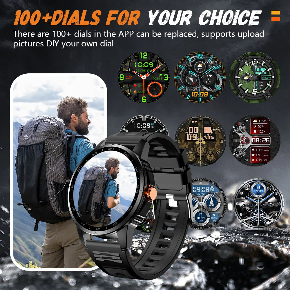 2026 Men's Smart Watch LED Outdoor Flashlight Bluetooth Call Multifunctional Sports Fitness Tracker Large Capacity Battery