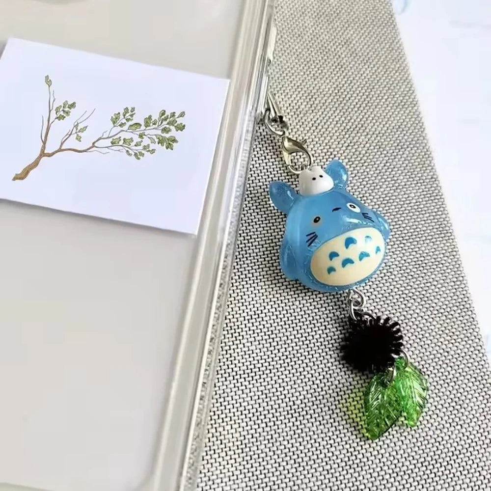 Kawaii Blue Animal Totoro Phone Charm Soot Sprite Keychain Woodland Anime Cat Cosplay Pendant Accessories Handmade Y2K Gift