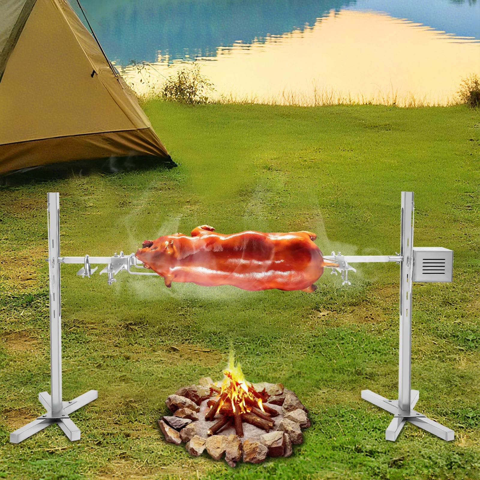 53" Large Grill Rotisserie Spit, Bbq Grill Rotisserie Kit, Universal Gas Grill Rotisserie Kit, Roaster Rod Charcoal Bbq Chicken
