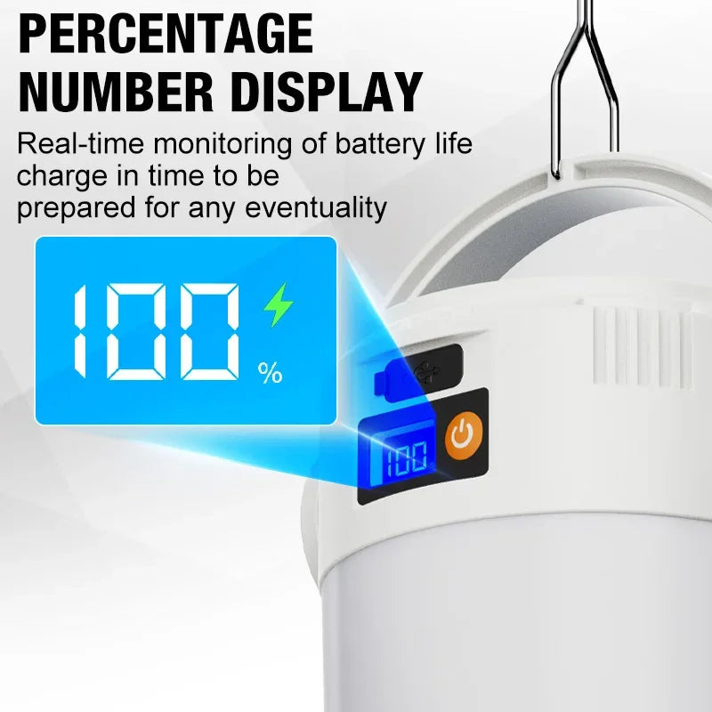  LED Solar Light Bulb USB Rechargeable Camping Light Portable Outdoor Searchlight Multiduty Hanging Lamp with Flashlight 1PC