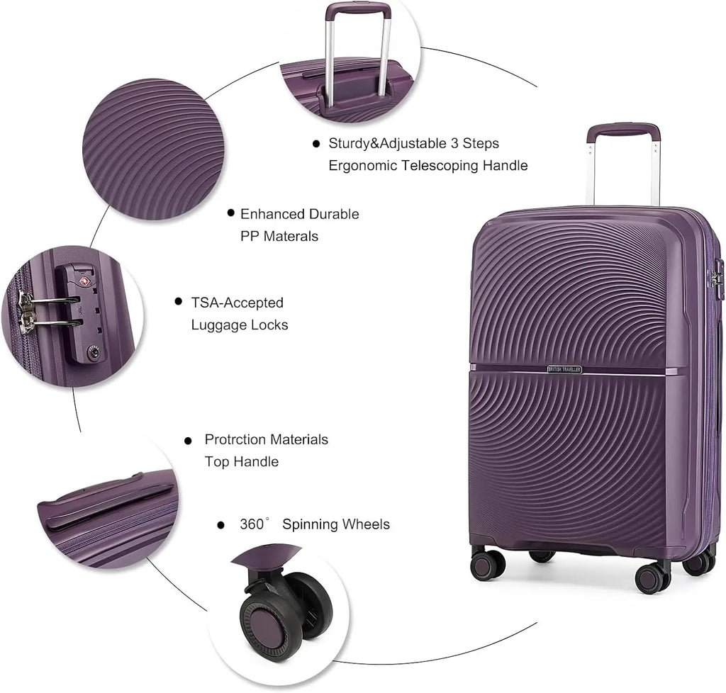 British Traveller 2 Piece Luggage Set 14+20 Inch, PP Hard Shell Suitcase with TSA Lock & Silent Spinner Wheels, Portable Carry-On Luggage for Business & Short Trips