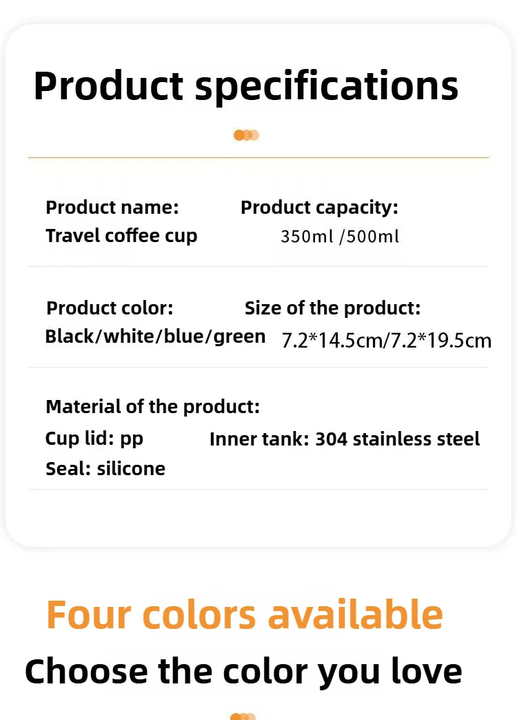 350ML 500ML Insulated Coffee Tumbler Stainless Steel Travel Mug with Lid Rope Handle Portable Thermal Cup for Car Office