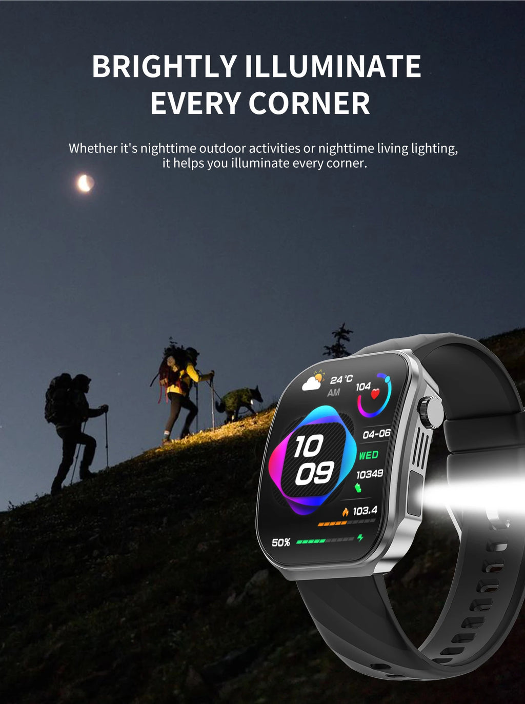 3D Curved Screen Smart Watch 2.2" Large HD Display Bluetooth Call Waterproof Flashlight Outdoor Sport Smartwatch Women 2026 New