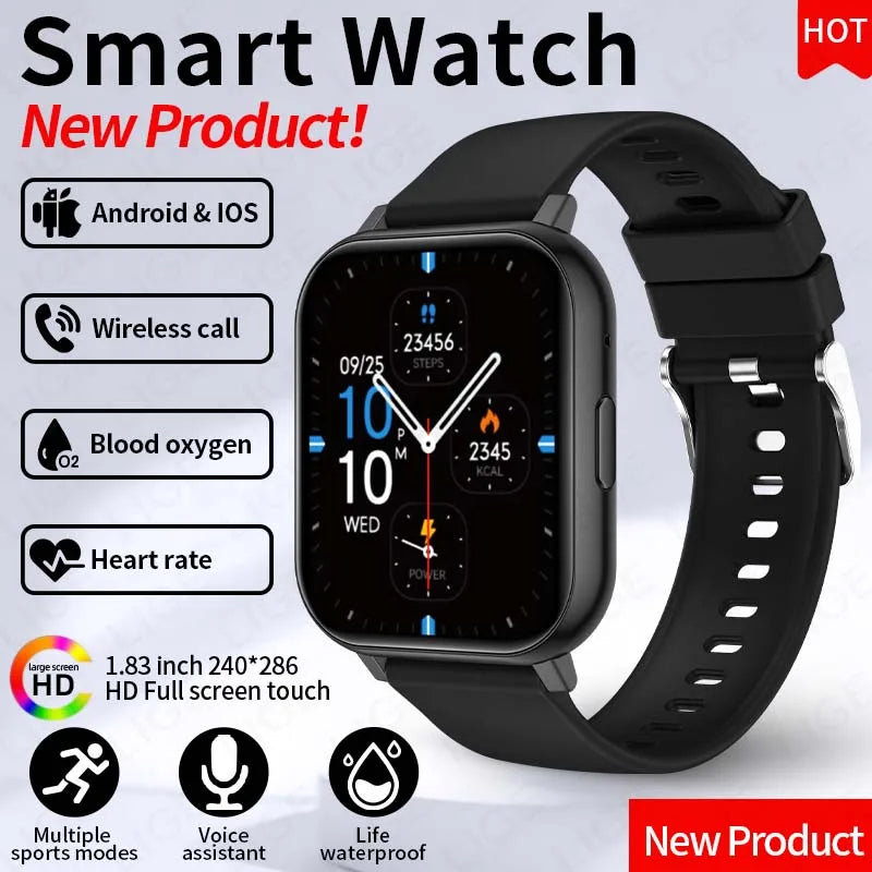 LIGE New 1.83"HD Screen Smart Watch Bluetooth Call Heart Rate Sleep Monitor Sports Tracker Waterproof Smartwatch For Android ios