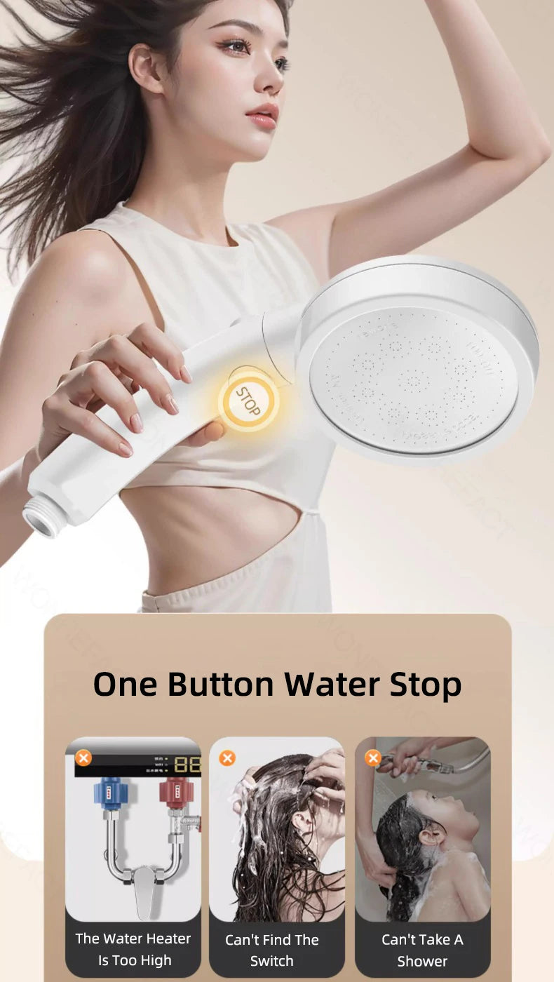 High Pressure Shower Head With One-key Stop Button Adjustable Water Saving Handheld Showerhead Universal Bathroom Spray Nozzle