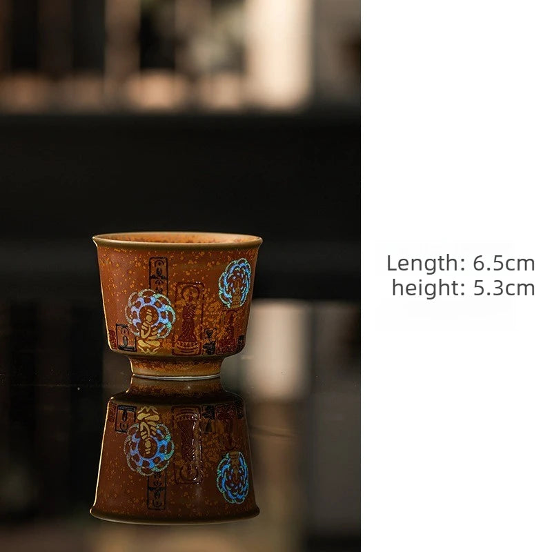 Chinese Style Dunhuang Buddhist Luminous Ceramic Tea Cup Personal Master Cup Household Drinking Gift Teacup