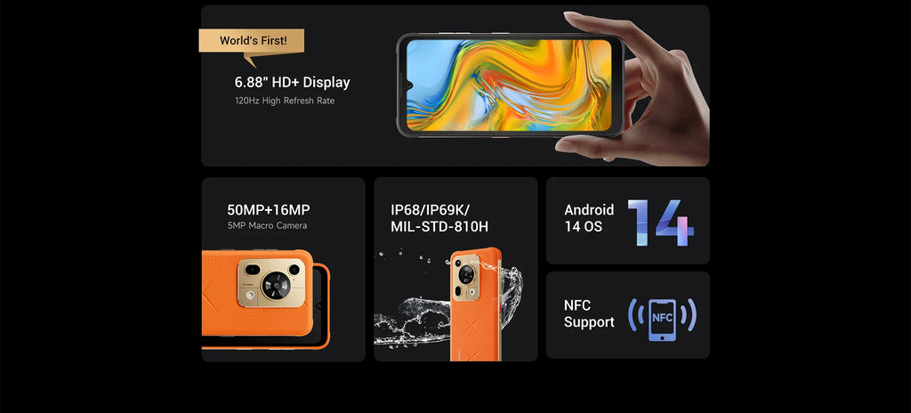 [World premiere] Fossibot F112 PRO 5G Rugged Smartphone 6.88" HD+ 7150mAh 24G(8+16)+256G Mobile Phone Android 14 50MP Cell Phone