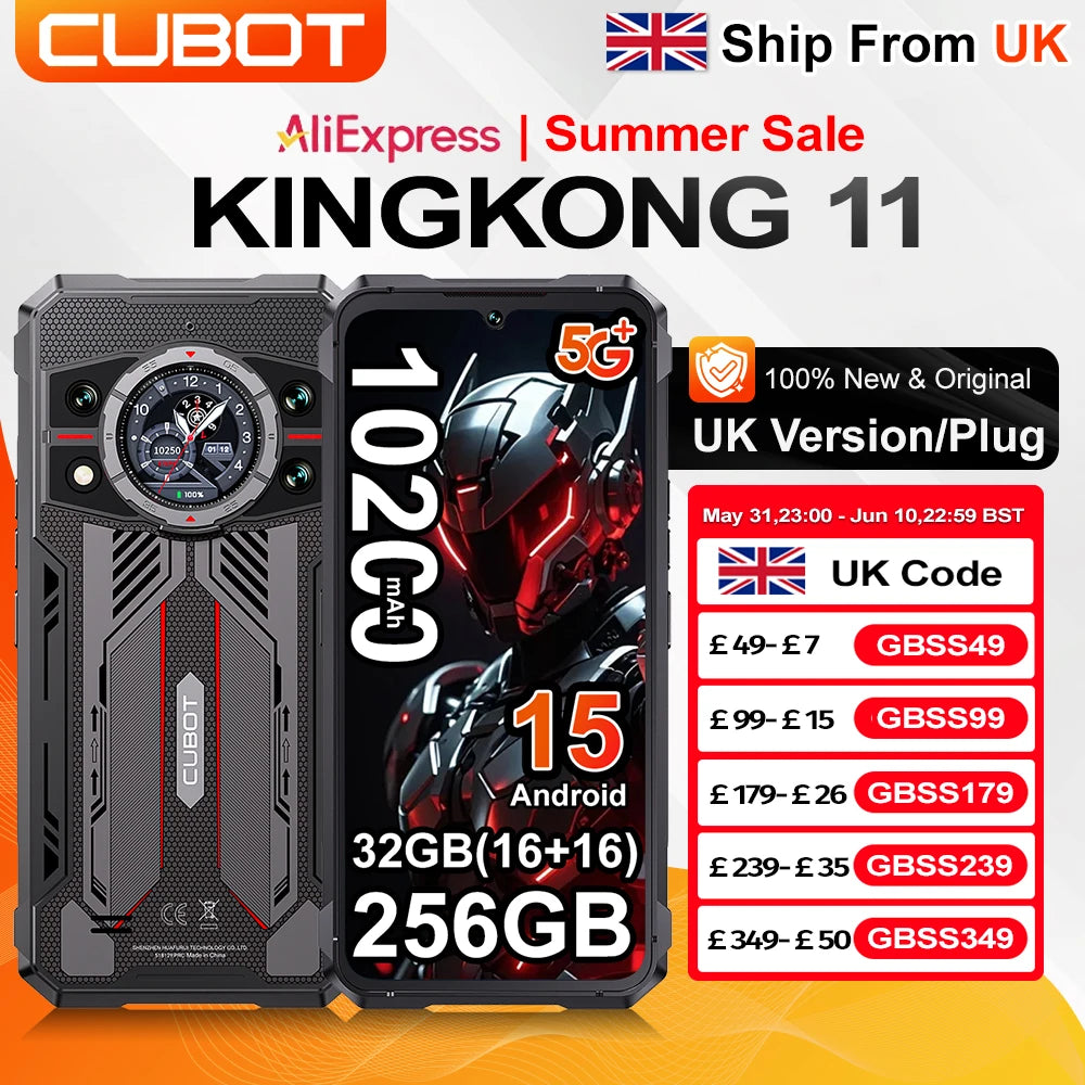 [Ship From UK] Cubot KingKong 11 Rugged Smartphone 5G 10200mAh 32GB(16+16) 256GB 108MP 6.72'' Mobile Phone Android 15 Cellphones