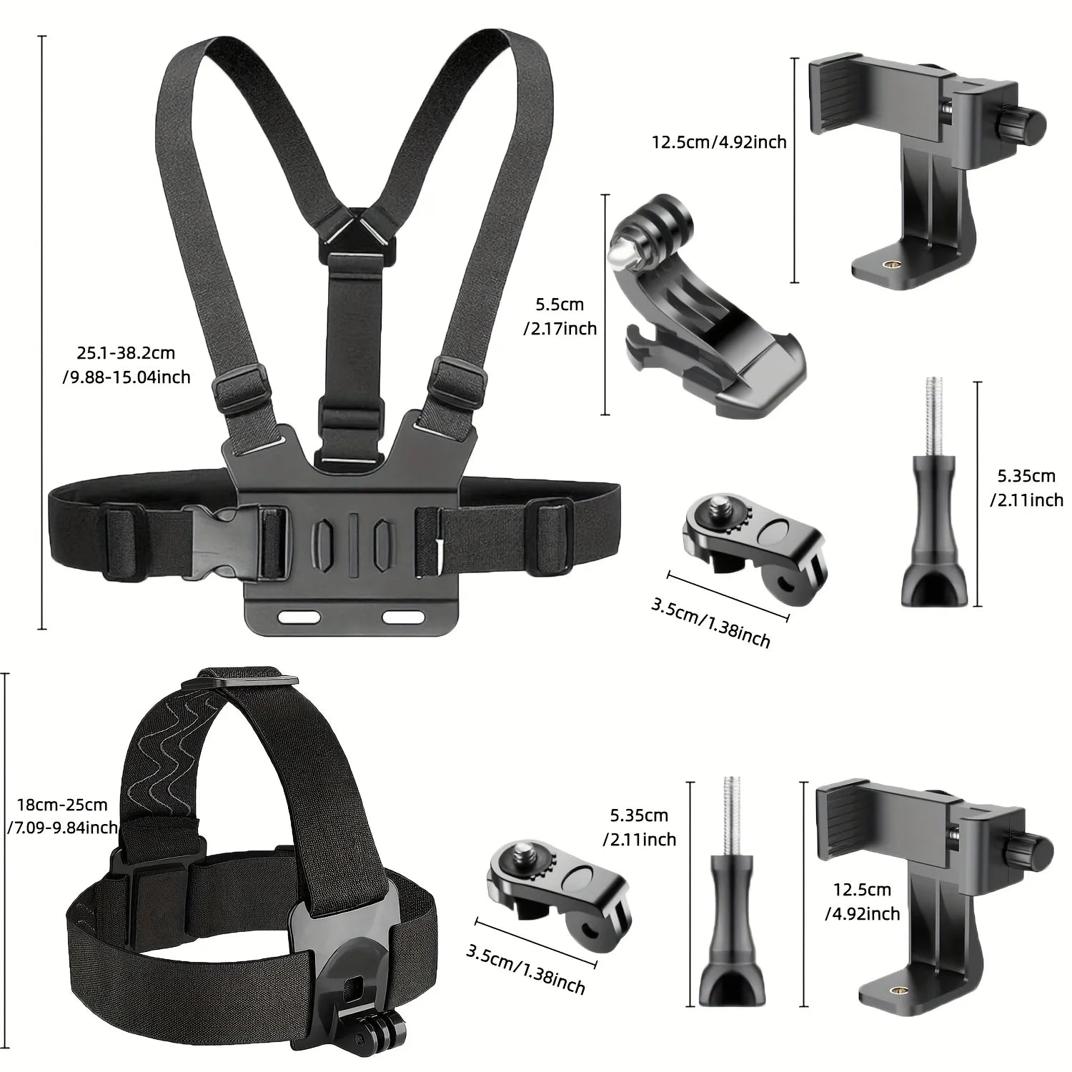Adjustable Headband And Chest Band Shooting Stand for Mobile Phones And Action Cameras Compatible with GoPro DJI And More