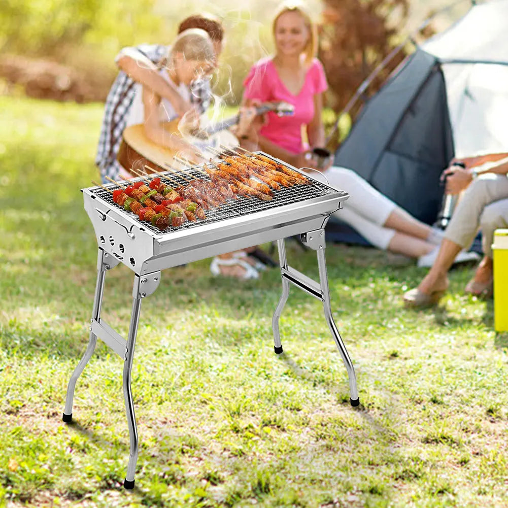 Portable Barbecue Grill Multi-Function Camping Stove with Stand with Storage Basket Charcoal Rack for Outdoor Camping Picnic