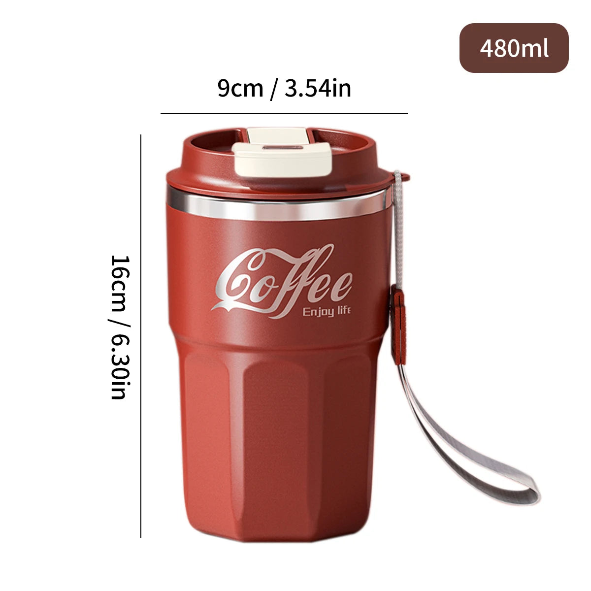WORTHBUY Coffee Mug With Lid&Handle 304 Stainless Steel Tea Milk Coffee Cup Double Wall Insulated Anti Scalding Drinking Cup