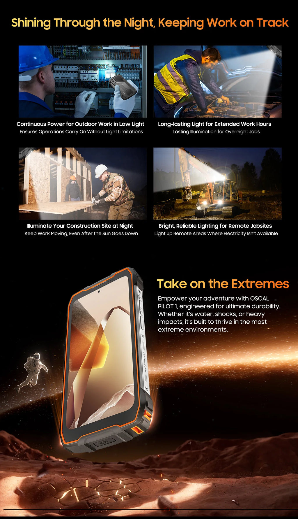 Blackview OSCAL PILOT 1 Rugged Phone 6.67" 90Hz IPS Display 6GB+256GB Android 14 Outdoor Smartphone with LED Flashlight GPS/NPC