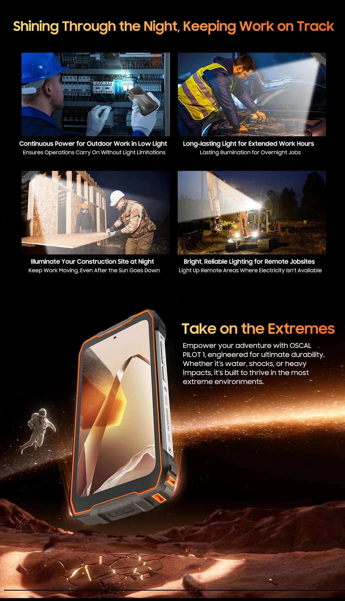 Blackview OSCAL PILOT 1 Rugged Phone 6.67" 90Hz IPS Display 6GB+256GB Android 14 Outdoor Smartphone with LED Flashlight GPS/NPC