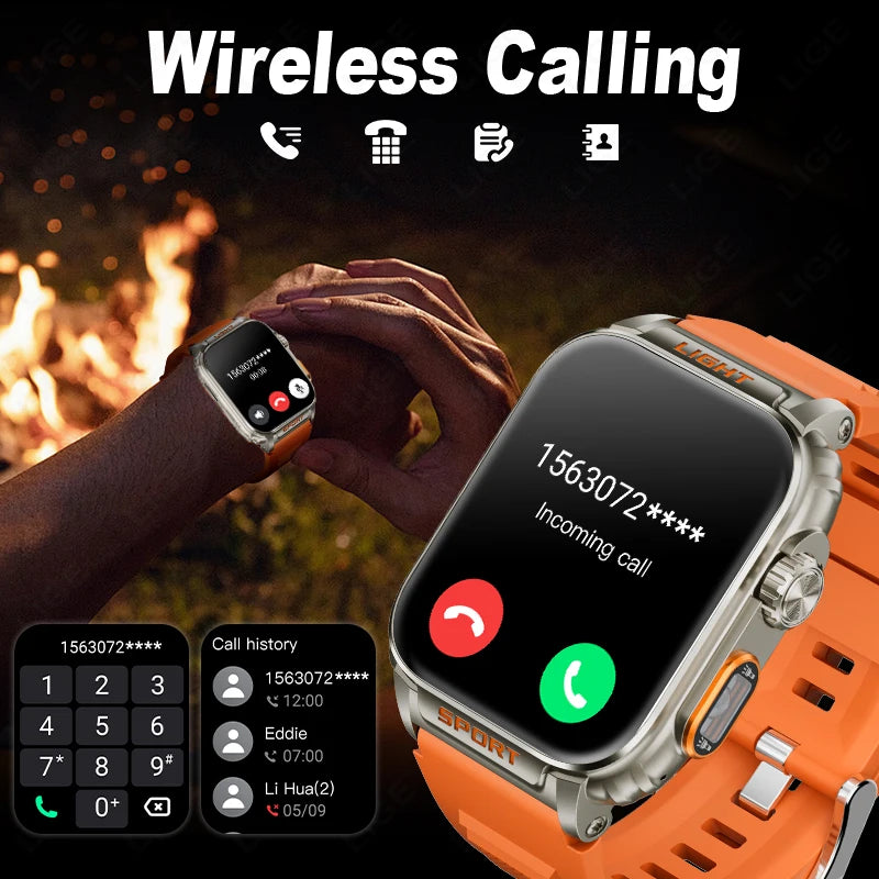 LIGE New 1.91 inch Super Ultra Watch Bluetooth Smart Call Men's Watch Tracker Blood Pressure Heart Rate Monitor Sport Smartwatch