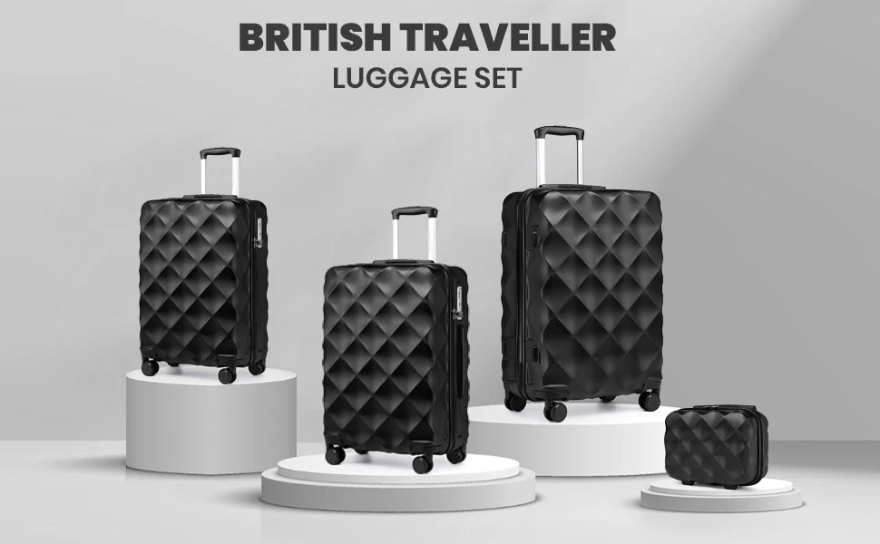 British Traveller 13/20 Inch 2-Piece ABS+PC Hard Shell Luggage Set, Airline Approved Carry-On Suitcases, TSA Lock, Scratch Resistant, Silent Spinner Wheels & Aluminum Telescopic Handle