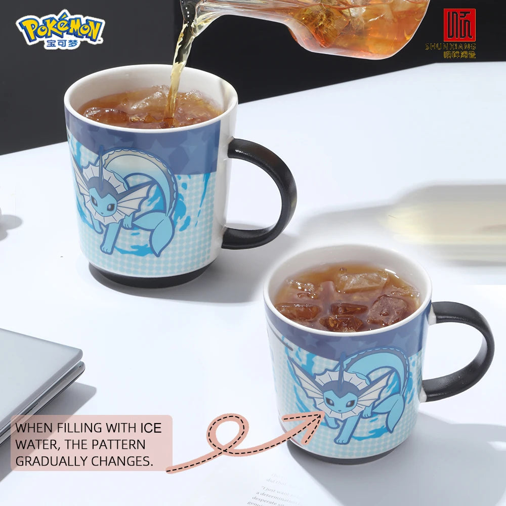 SHUNXIANG Pokémon Ceramic Mug Eevee Color Changing Mug Cartoon Vaporeon & Flareon Coffee Milk Cups Tea Cups Drinkware Gifts