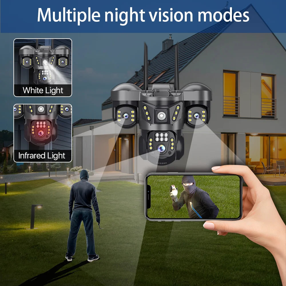 15MP 8K WIFI IP Camera 10X Zoom Triple Lens Outdoor Triple Screen PTZ Cam Waterproof CCTV Auto Tracking Security Surveillance