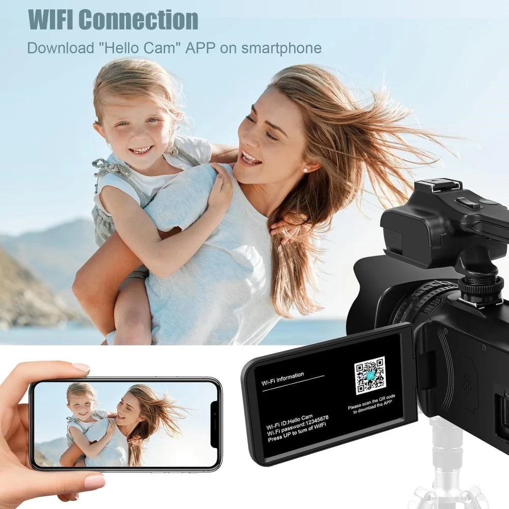 4K 60FPS Professional Camcorder for Photography 64MP WiFi Livestream Webcam Video Cameras 18X Digital Zoom YouTube Vlog Recorder