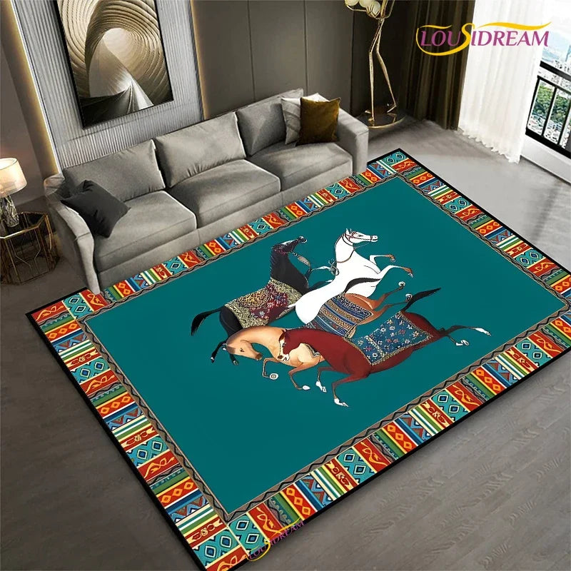 Fashion Ethnic Frame Horse Carpet Living Room bedroom yoga rugs kitchen Door Kids Un-Slip Mats Alfombra birthday gift Poster Mat