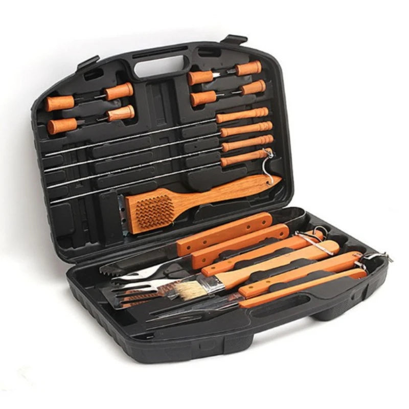 Barbecue Tool Combination Set Wooden Handle Stainless Steel Material Barbecue Tools Portable Suitcase BBQ 18PCS Tool Suit