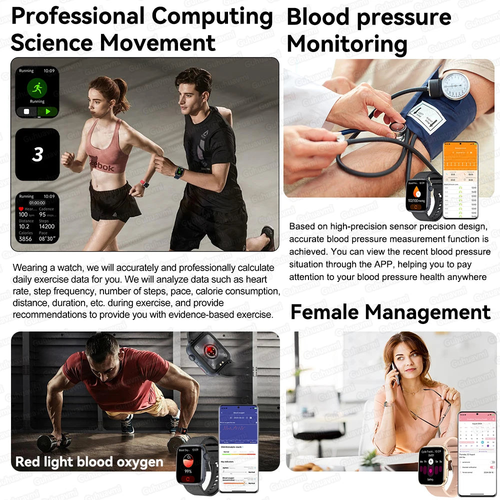 2025 New Women Men AI Smart Diagnosis Watch HRV+PPG Blood Pressure Heart Rate Health Monitor IP68 NFC Fashion Sports Smartwatchs