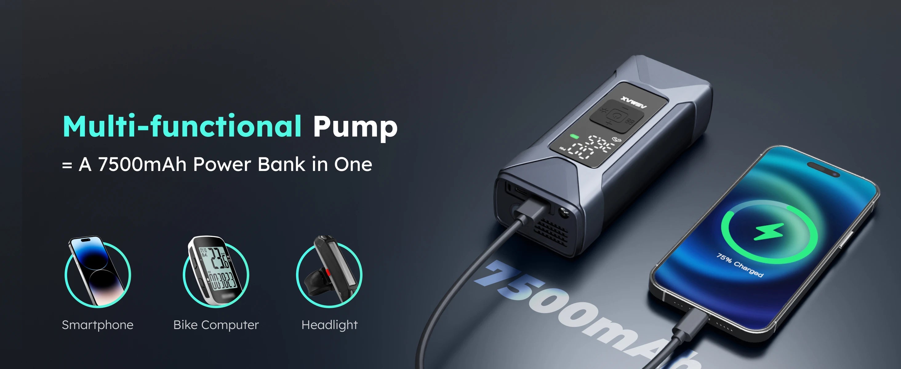 ASMAX 160PSI Portable Inflator Pump Motorcycle Air Pump 7500mAh Tyre Electric Inflator Pump for Car Bicycle Balls Air Compressor