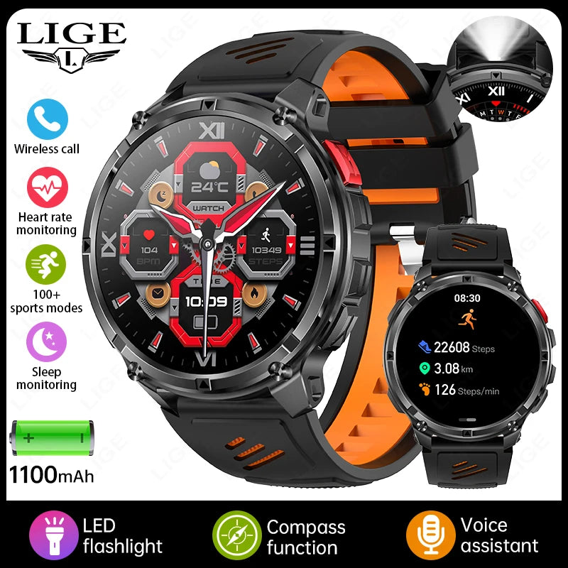 LIGE New Outdoor Sport Tracker Smart Watch Men 1100mAh Large Battery Long Standby Time Bluetooth Call IP68 Waterproof Smartwatch