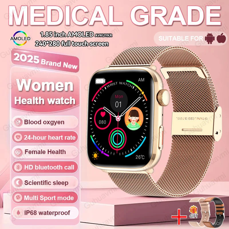 2026 Smart Watch 24/7 Women Health Full Touch Screen BT Call Waterproof Watch Sports Fitness Tracker Health Smartwatch Lady Gift