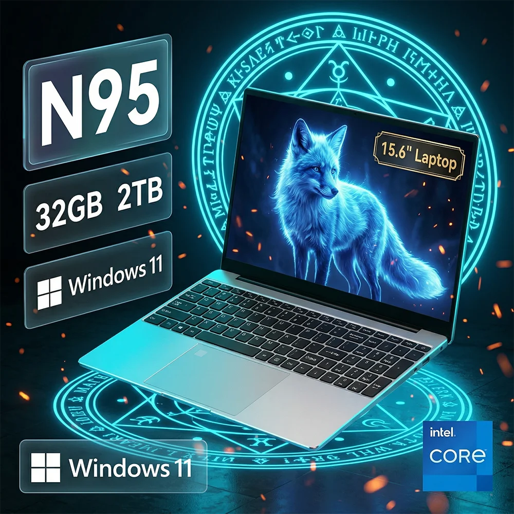 Intel N95 Portable Laptop 15.6Inch 32GB 2TB Windows11 Office 1080P HD Fingerprint Unlock Laptops Gaming Notebook Computer PC